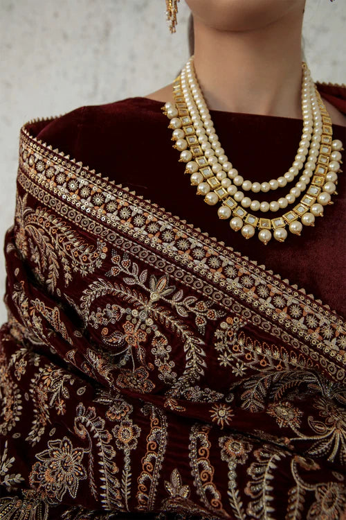 Garnet Empress Velvet Embroidered Kurta Set with Majestic Shawl