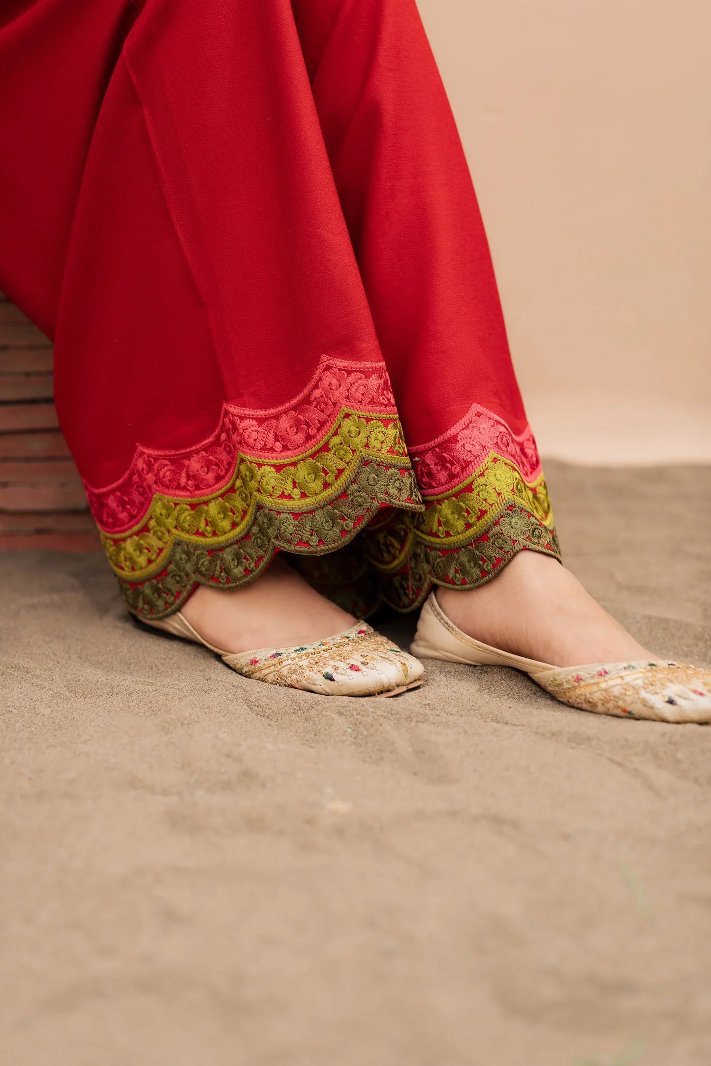 Crimson Ivory Embroidered Kurta Set with Shawl