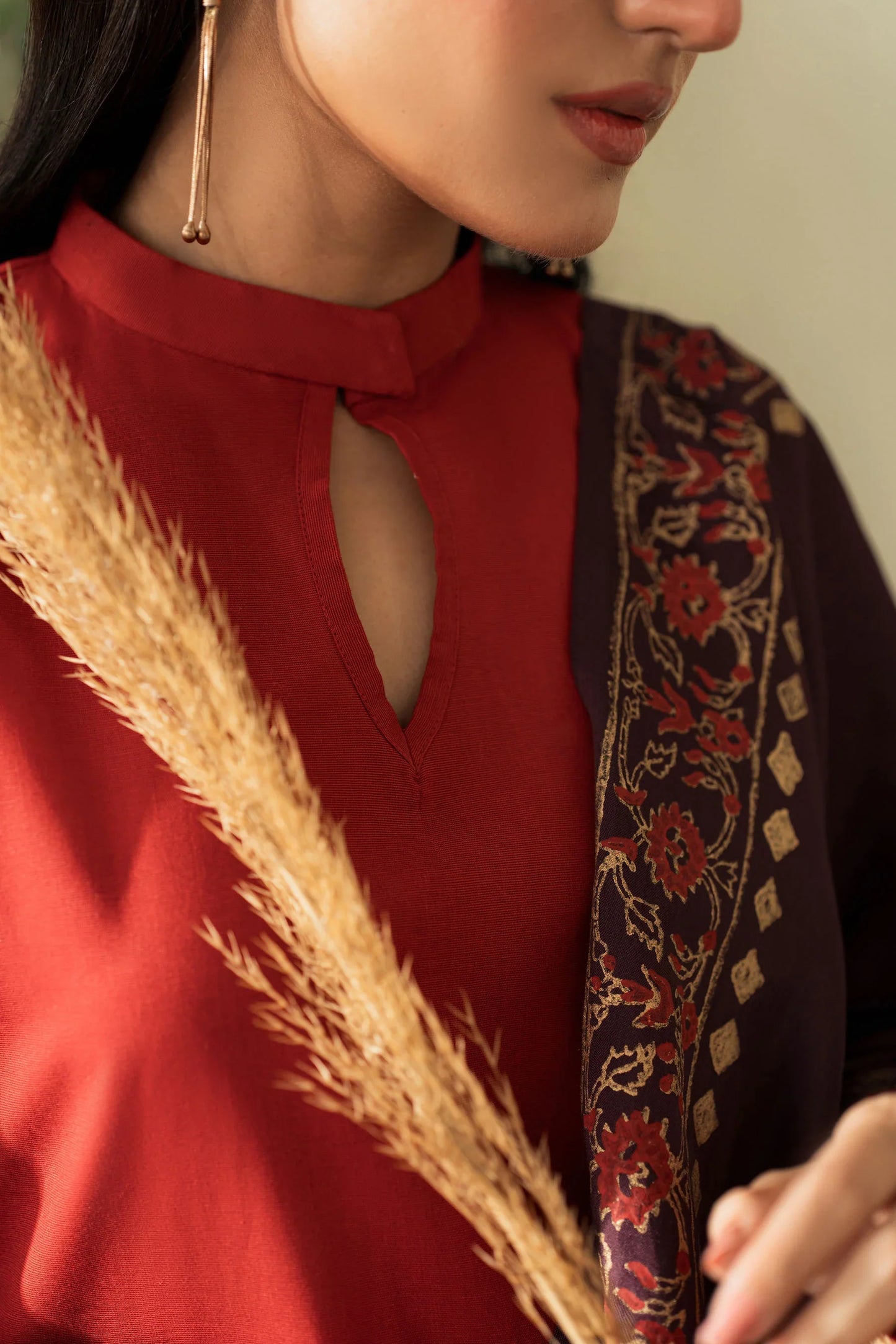 Crimson Charm Winter Kurta Set with Embroidered Shawl