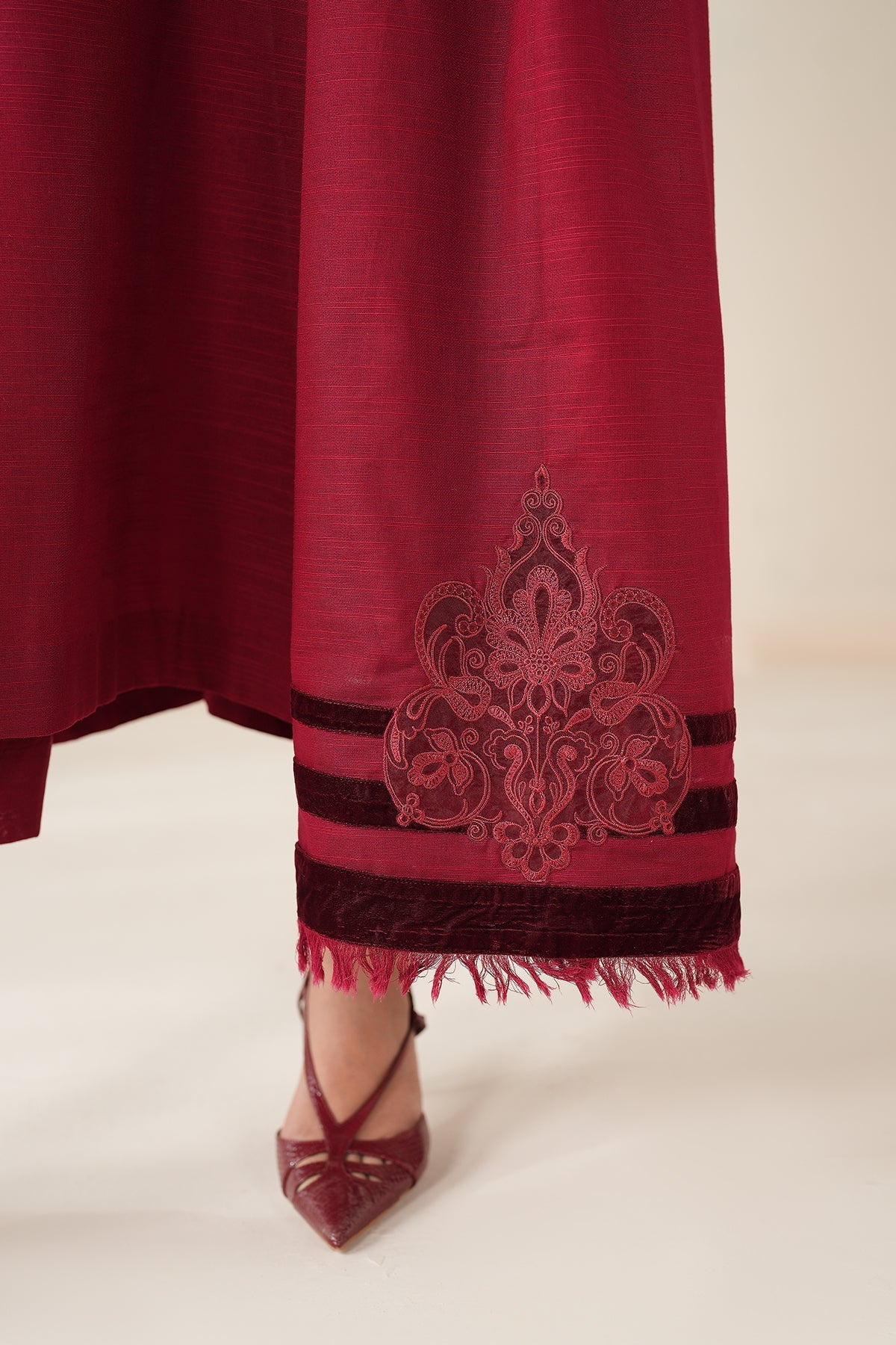Crimson Grace Embroidered Suit Set with Shawl