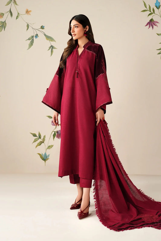 Crimson Grace Embroidered Suit Set with Shawl