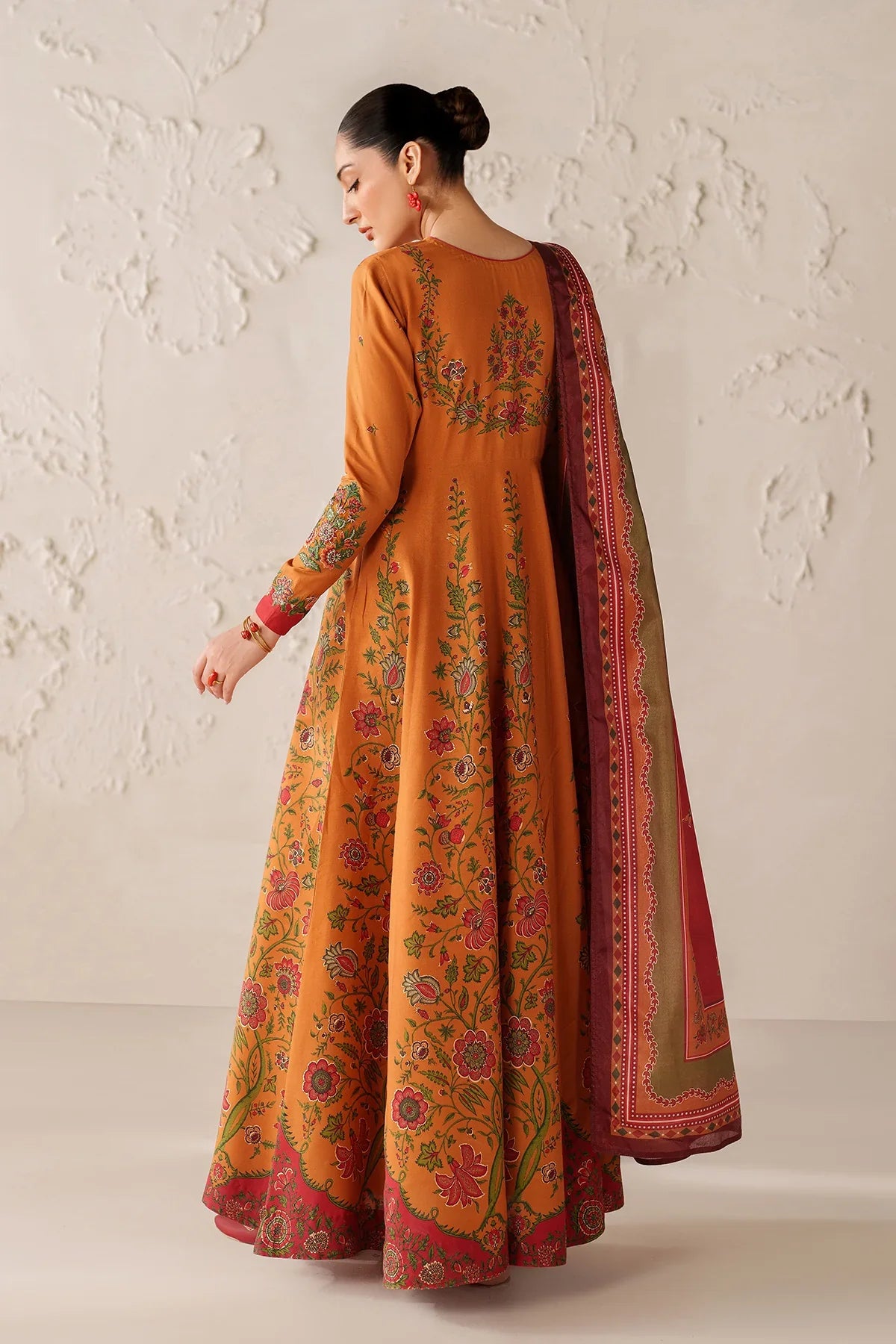 Amber Bloom Anarkali Suit Set with Shawl
