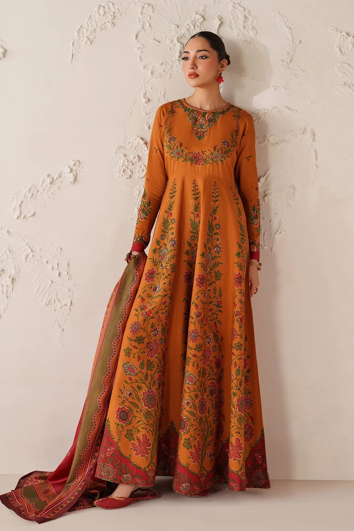 Amber Bloom Anarkali Suit Set with Shawl