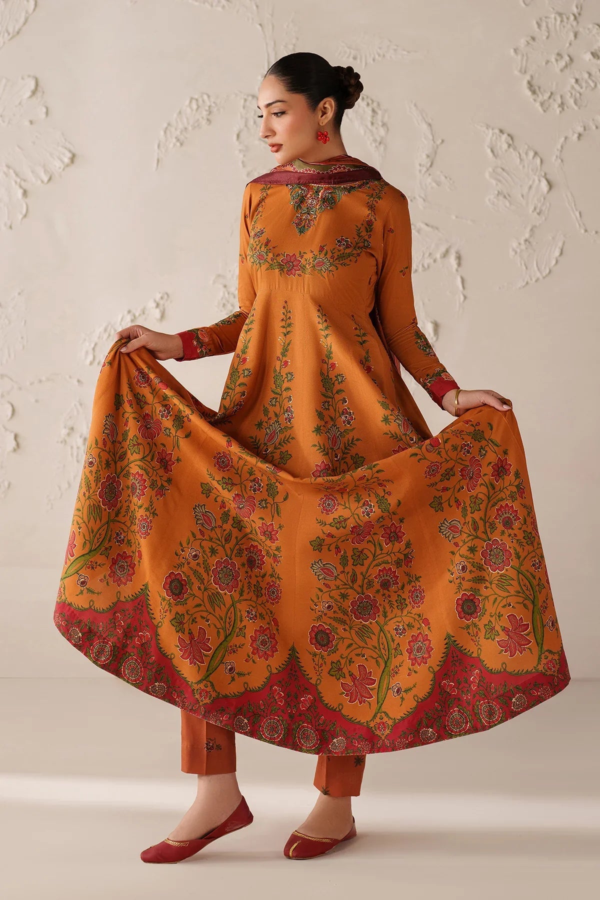 Amber Bloom Anarkali Suit Set with Shawl