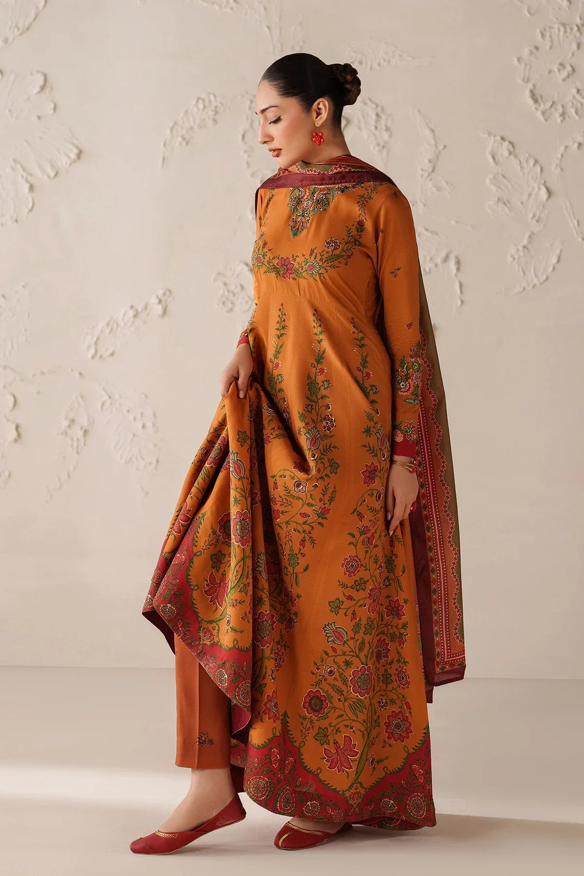 Amber Bloom Anarkali Suit Set with Shawl