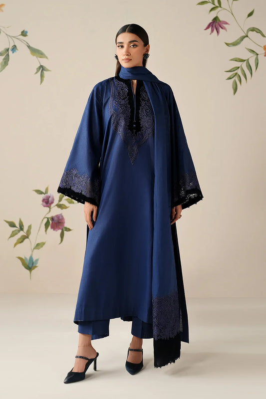 Midnight Aura Embroidered Suit Set with Shawl
