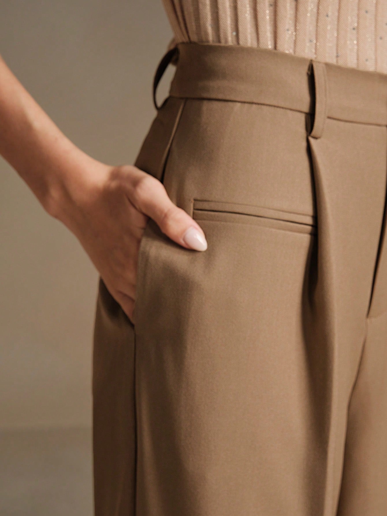 High-Waist Camel Wide-Leg Tailored Trousers