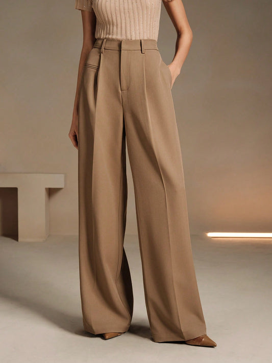 High-Waist Camel Wide-Leg Tailored Trousers