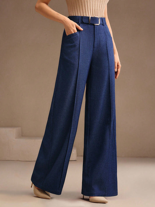 High-Waist Indigo Wide-Leg Trousers with Belt