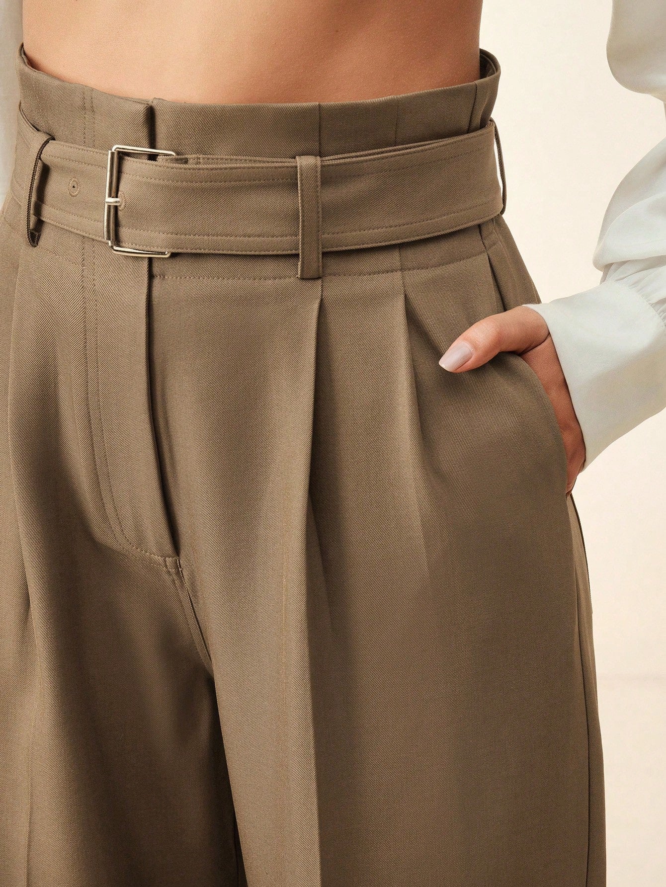 High-Waist Taupe Wide-Leg Trousers with Belt