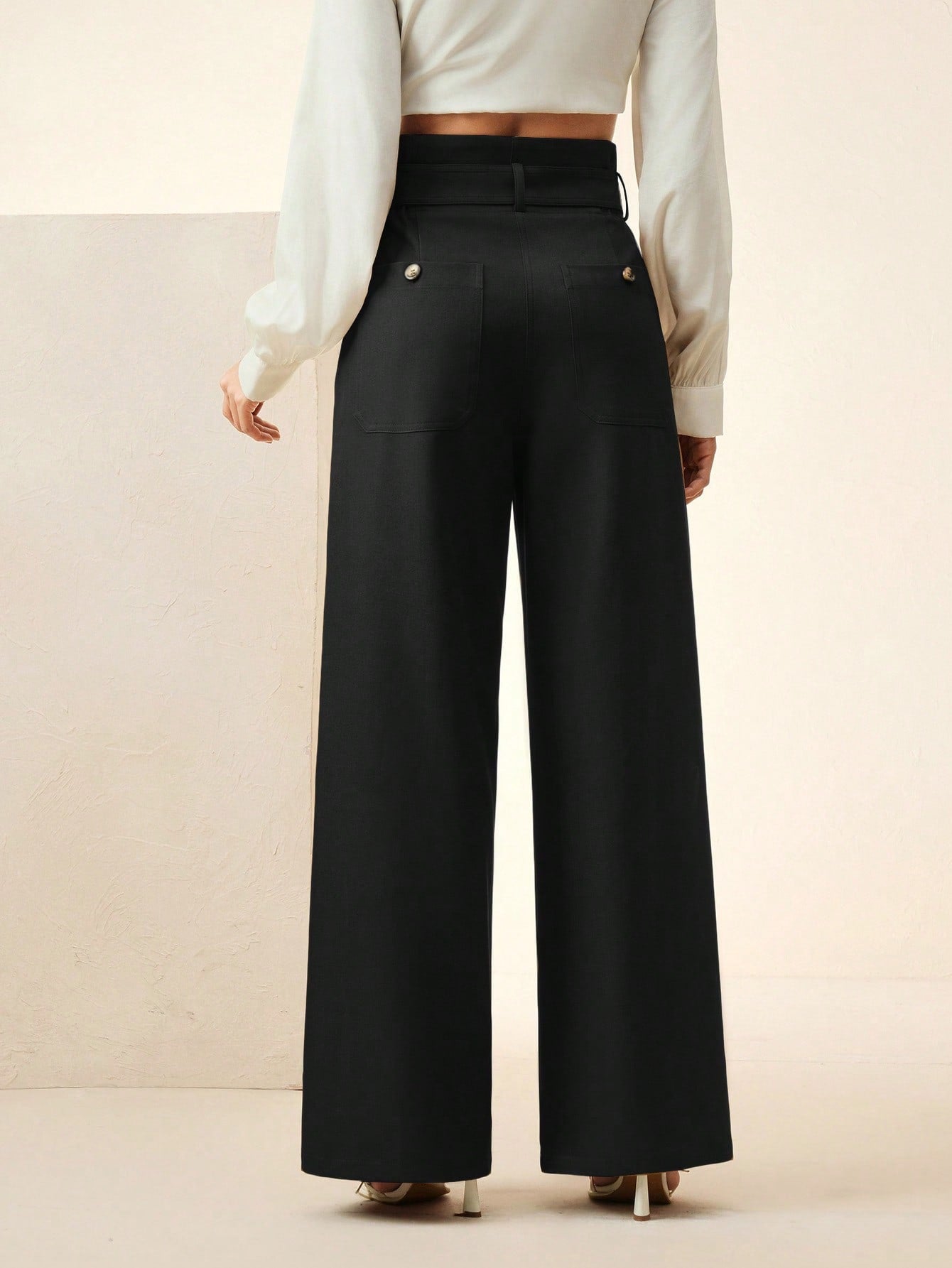 High-Waist Black Wide-Leg Trousers With Belt