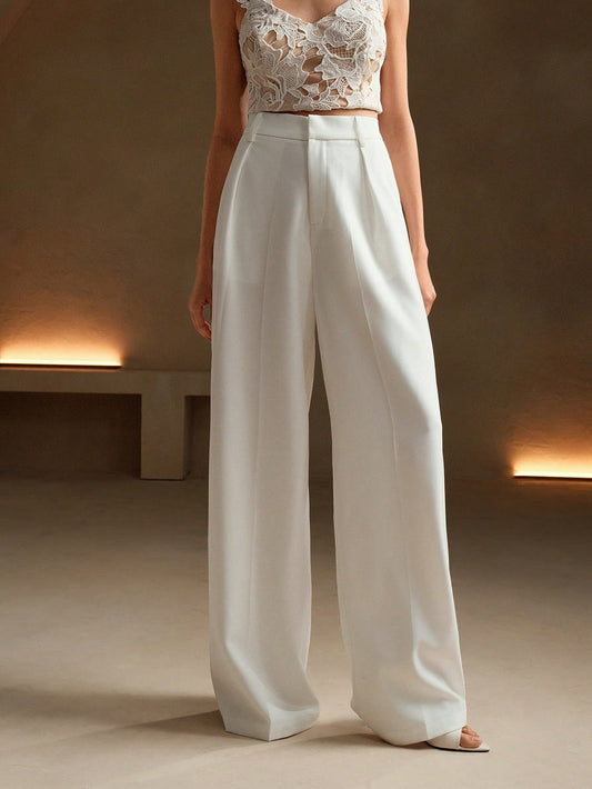 High-Waist Ivory Wide-Leg Trousers
