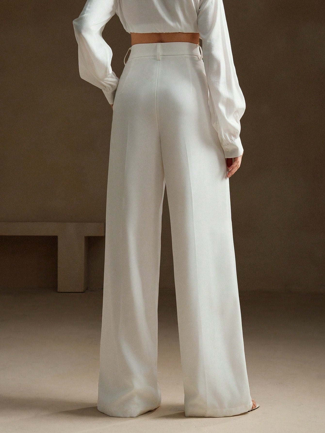 High-Waist Ivory Wide-Leg Trousers