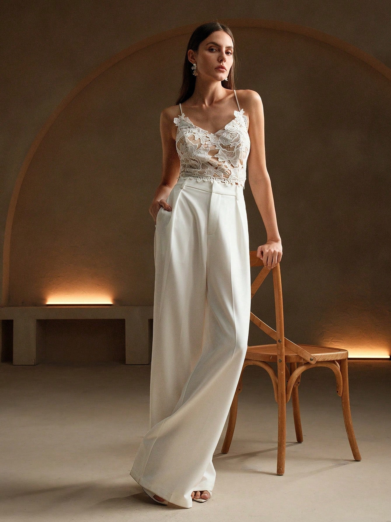 High-Waist Ivory Wide-Leg Trousers