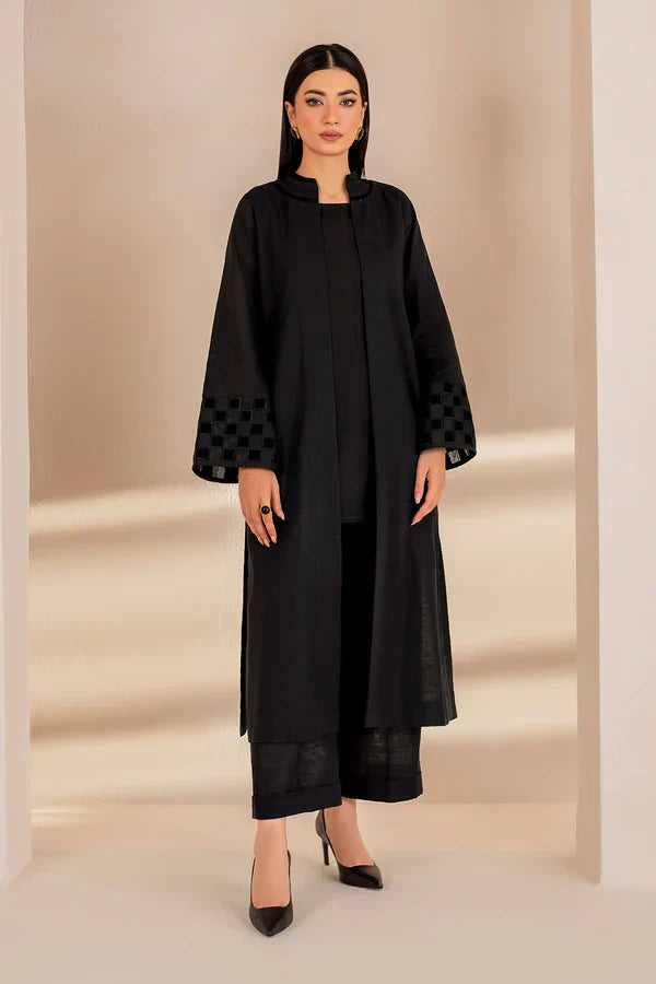 Noir Luxe Textured Black Kurta Set with Tassel Shawl