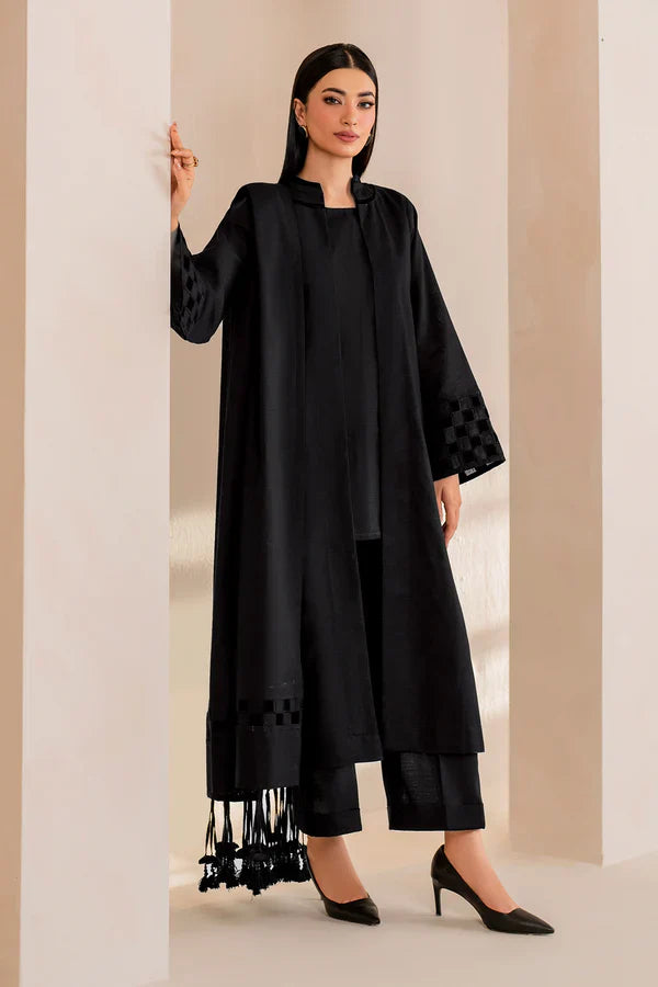 Noir Luxe Textured Black Kurta Set with Tassel Shawl