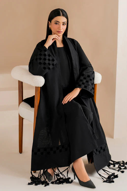 Noir Luxe Textured Black Kurta Set with Tassel Shawl