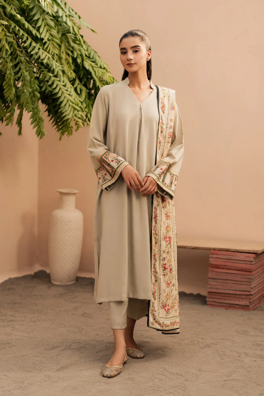 Ivory Bloom Embroidered Kurta Set with Shawl