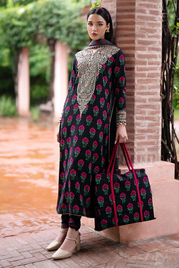 Midnight Bloom Embroidered Kurta Set with Matching Tote Bag