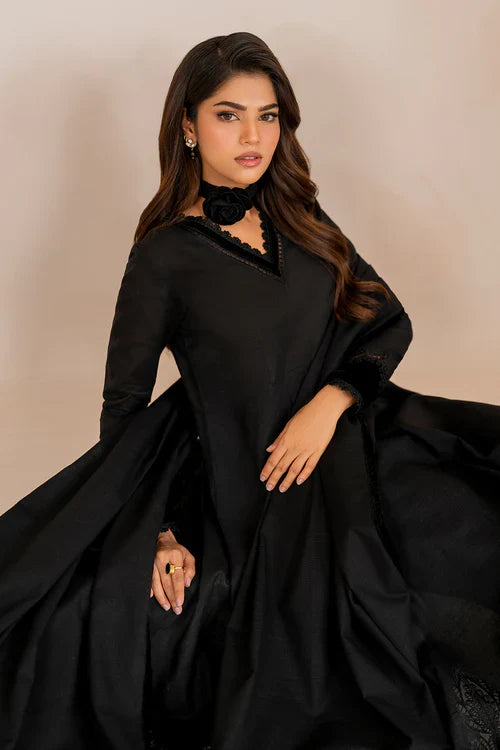 Midnight Muse Anarkali Kurta Set with Velvet Accents & Tassel Shawl