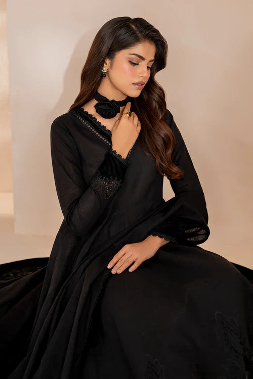 Midnight Muse Anarkali Kurta Set with Velvet Accents & Tassel Shawl