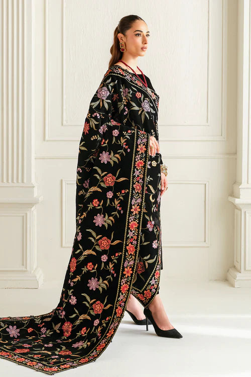 Noir Garden Velvet Embroidered Kurta Set with Kashmiri Shawl