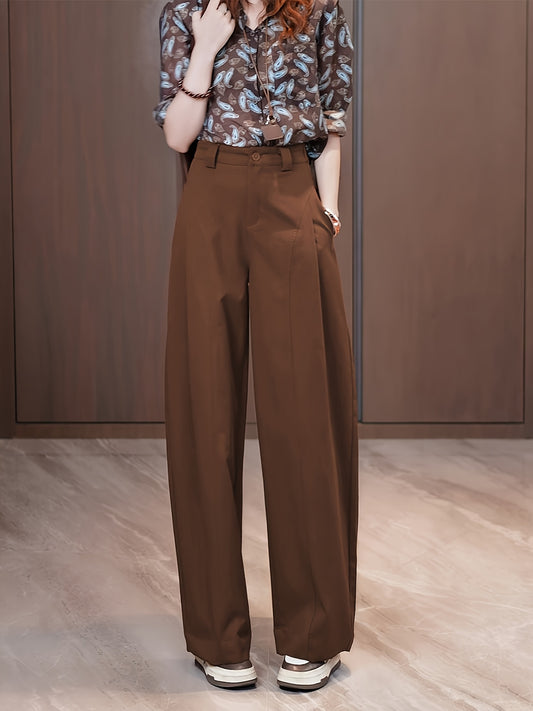 High-Waist Brown Wide-Leg Trousers for Women