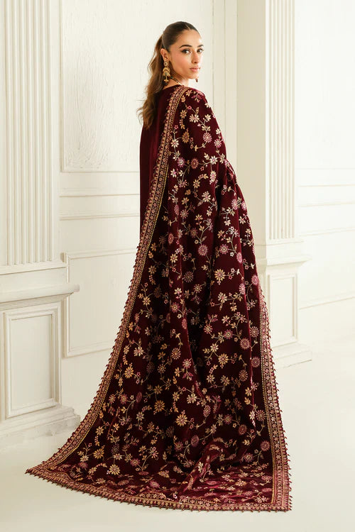 Garnet Grace Velvet Embroidered Kurta Set with Heavy Shawl