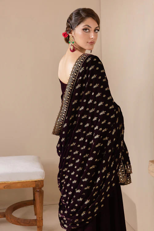 Noir Royale Velvet Embroidered Kurta Set with Gilded Shawl