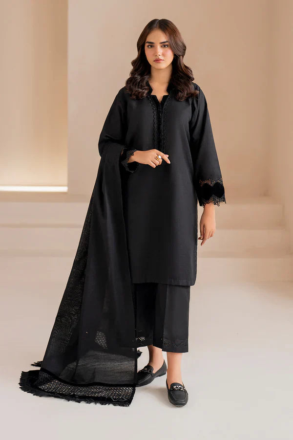 Noir Grace Black Cotton Kurta Set with Lace Detailing