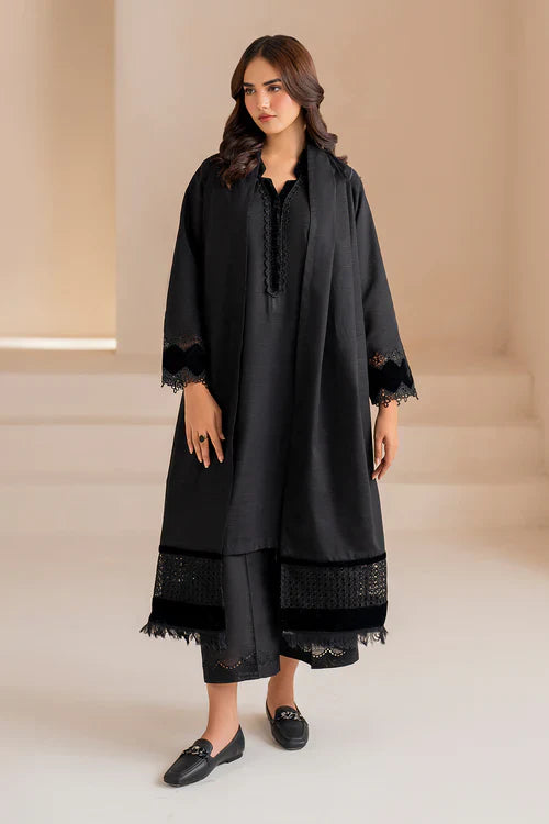 Noir Grace Black Cotton Kurta Set with Lace Detailing