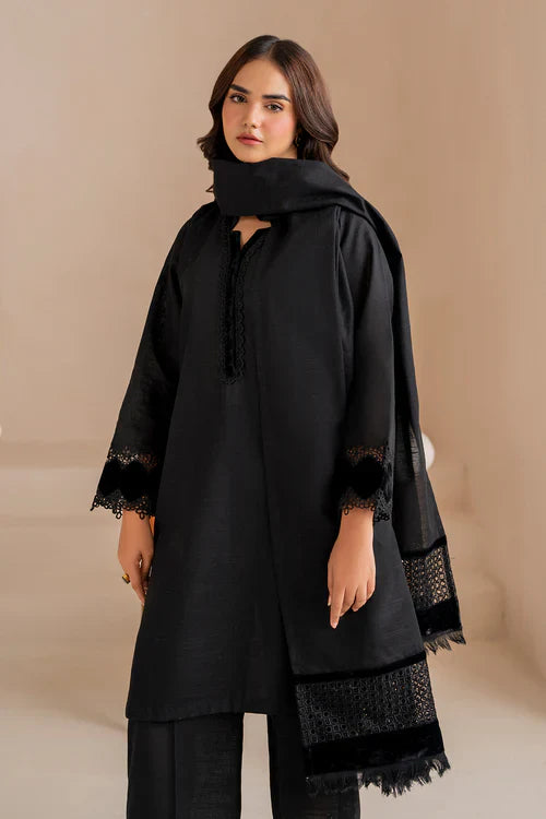 Noir Grace Black Cotton Kurta Set with Lace Detailing