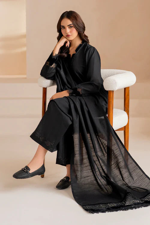 Noir Grace Black Cotton Kurta Set with Lace Detailing