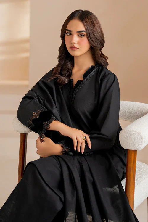 Noir Grace Black Cotton Kurta Set with Lace Detailing