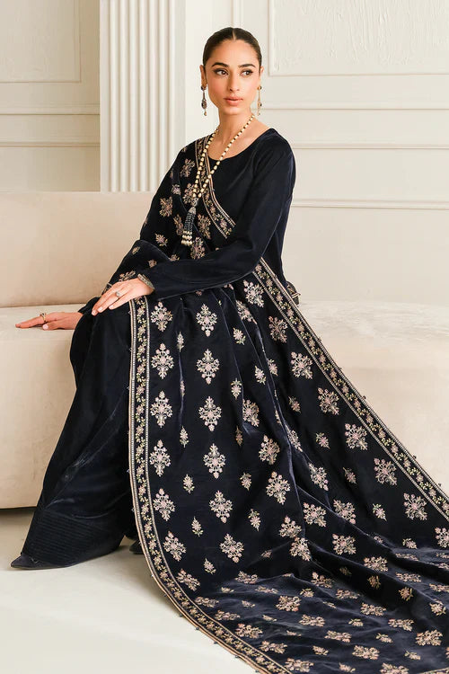 Midnight Royale Velvet Embroidered Kurta Set with Luxe Shawl