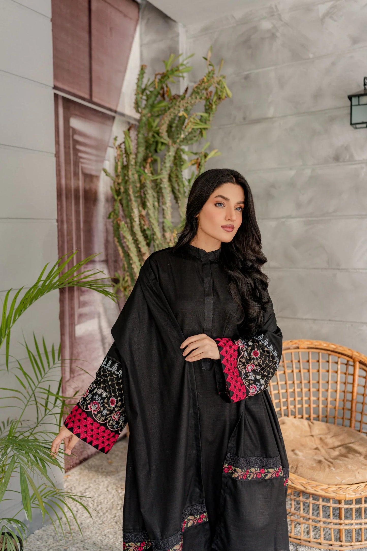 Noir Rouge Embroidered A-Line Kurta Set with Contrast Detailing