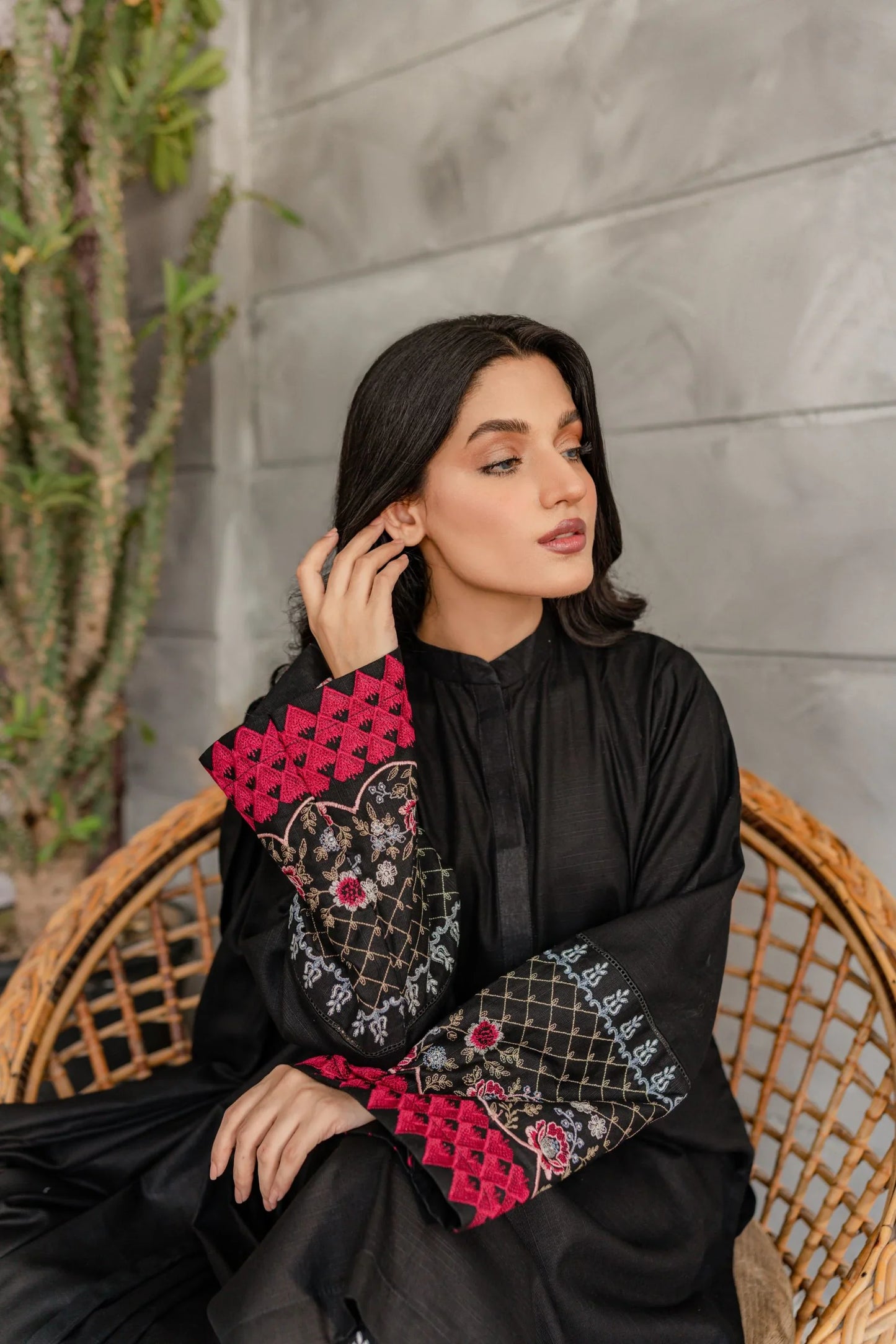 Noir Rouge Embroidered A-Line Kurta Set with Contrast Detailing