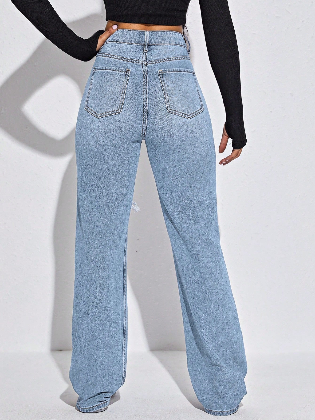 High-Waist Extreme Ripped Boyfriend Jeans for Women – Light Blue