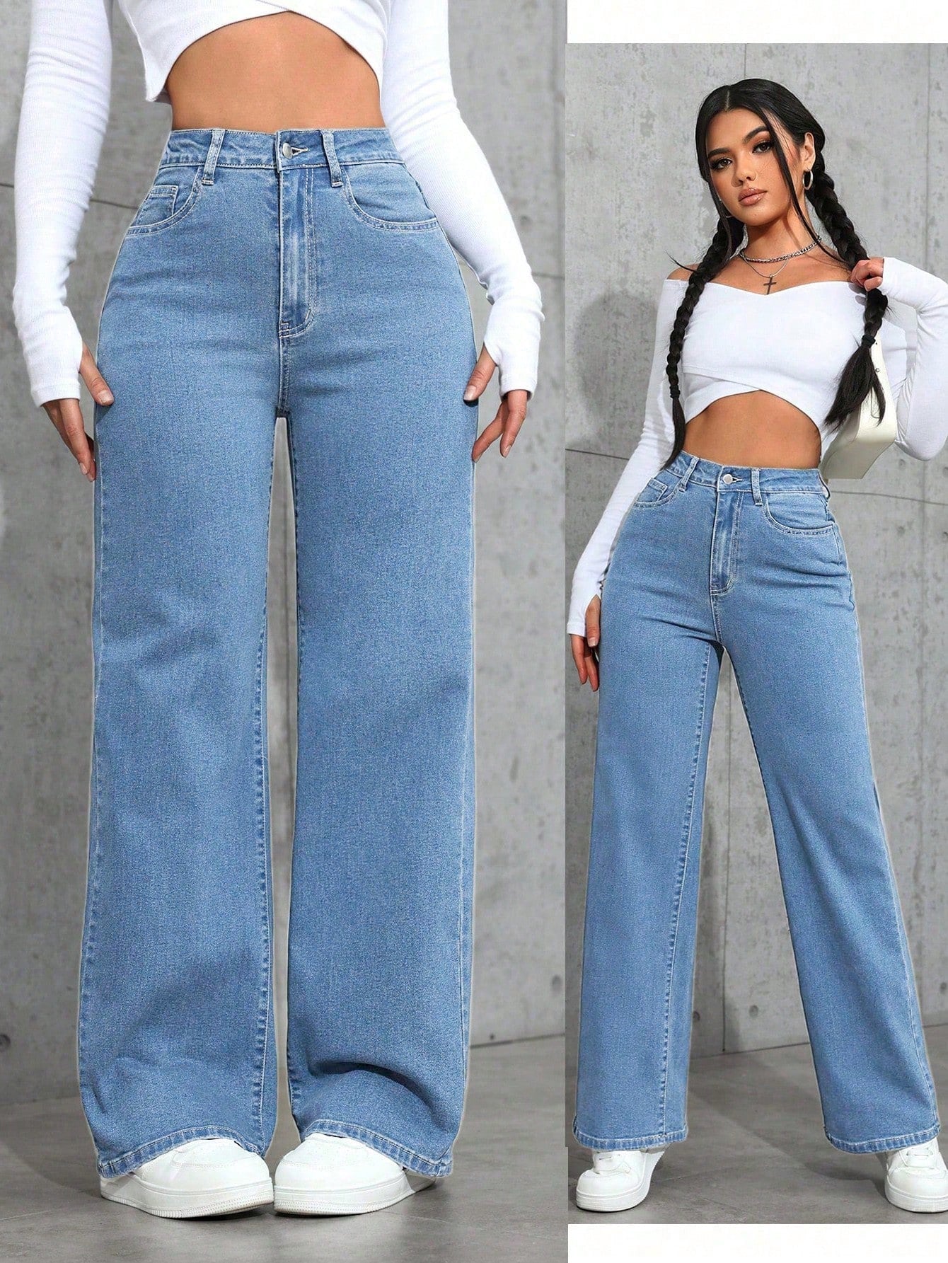 High-Waist Light Blue Wide-Leg Jeans for Women – Casual Everyday Fit