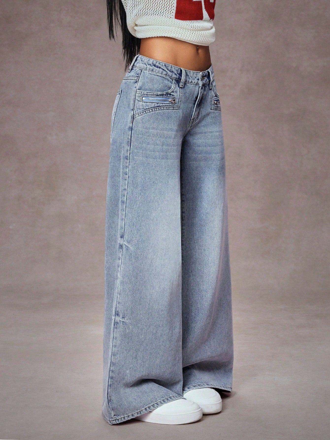 High-Waist Retro Zip Detail Extra Wide-Leg Jeans for Women