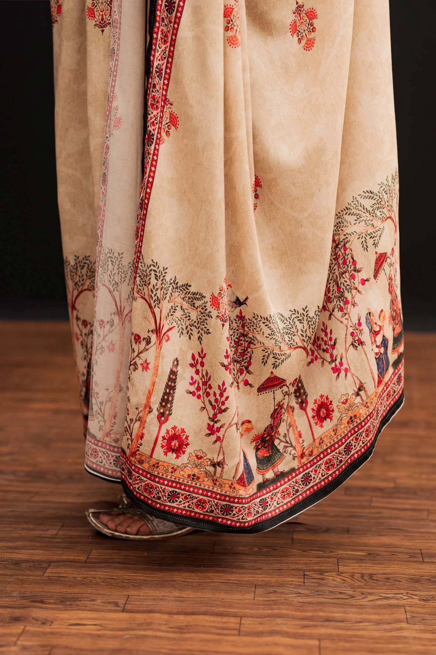 Caramel Beige Embroidered Kurta Set with Kashmiri-Inspired Shawl