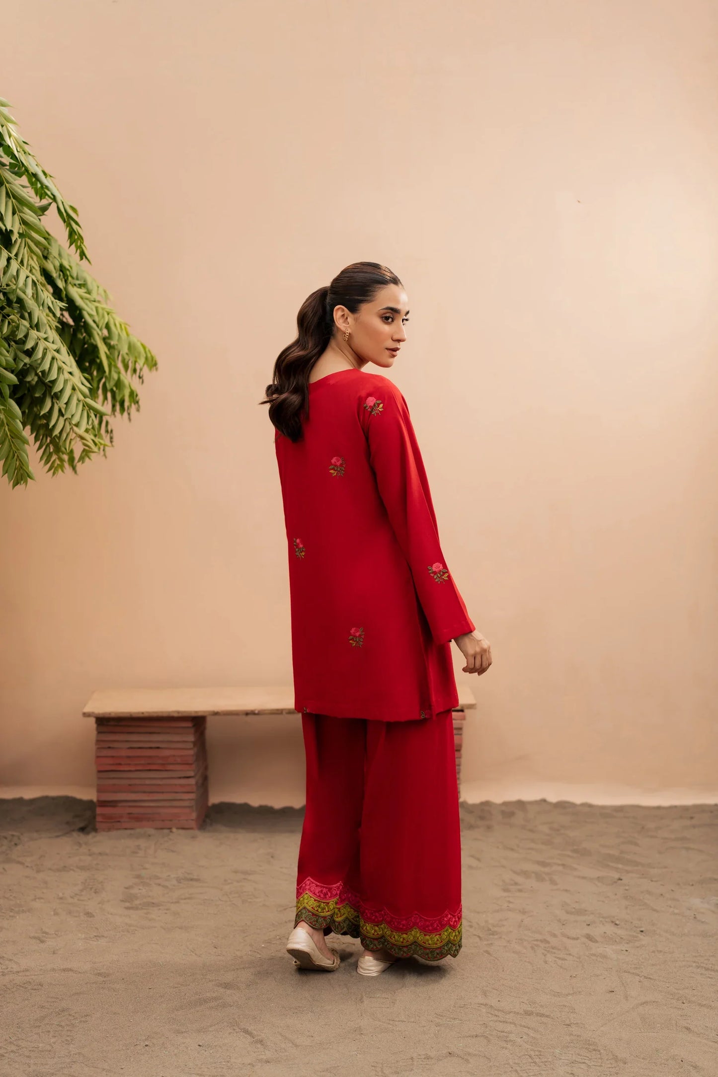 Crimson Ivory Embroidered Kurta Set with Shawl