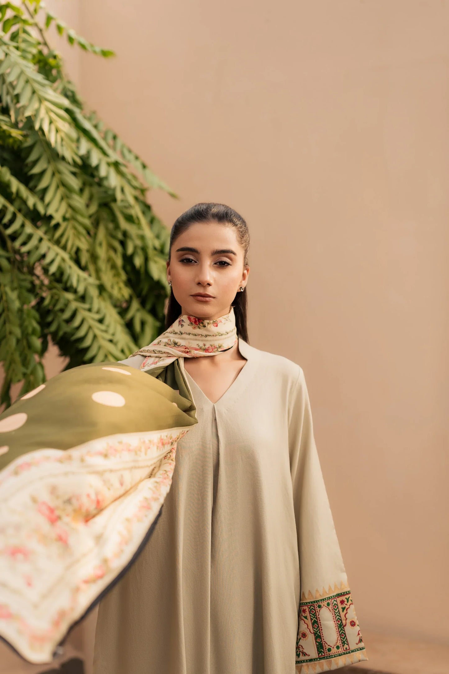 Ivory Bloom Embroidered Kurta Set with Shawl