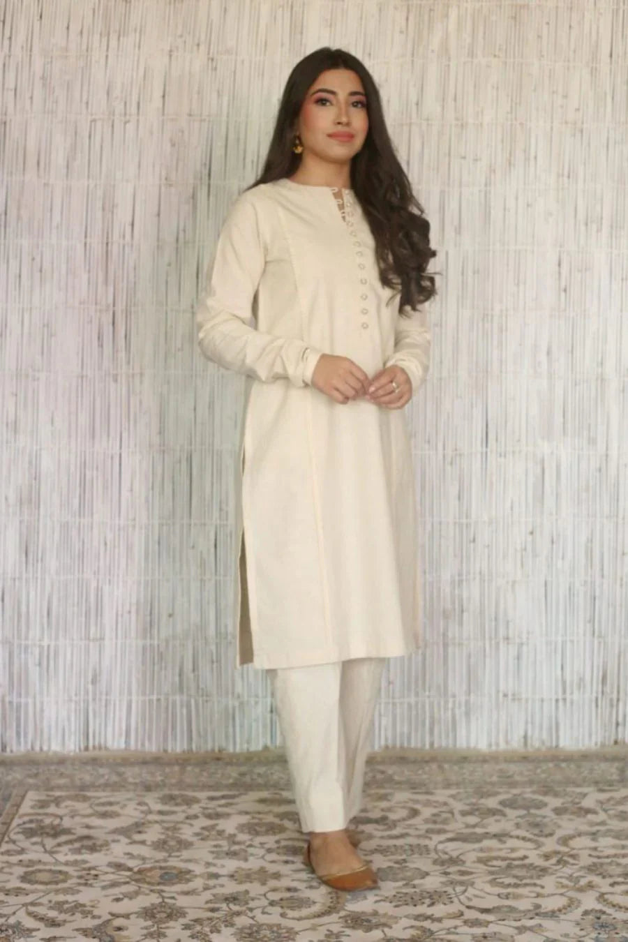 Milano Ivory Hand-Embroidered Winter Kurta Set with Shawl