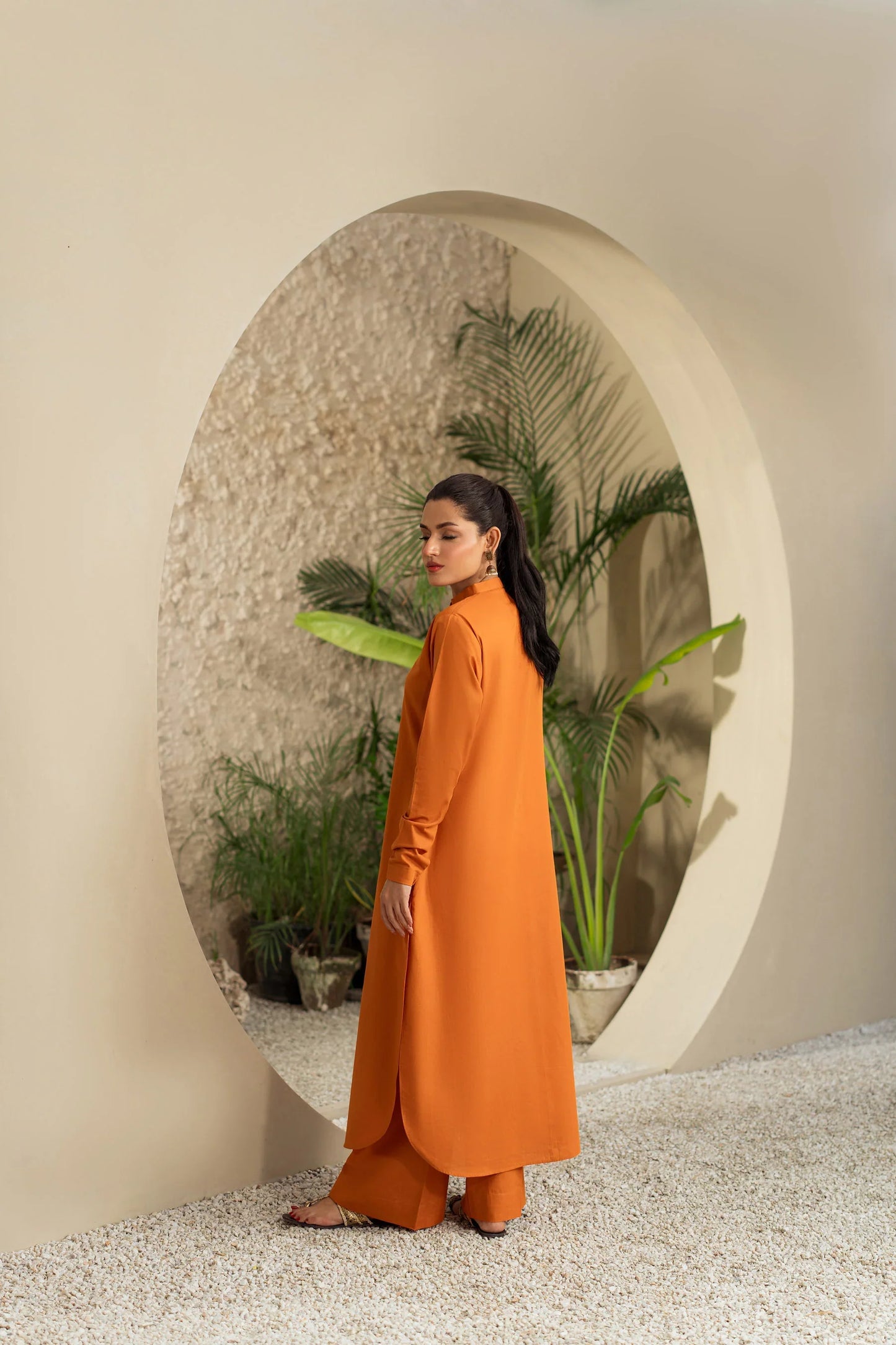 Saffron Glow Winter Kurta Set with Dual-Tone Embroidered Shawl