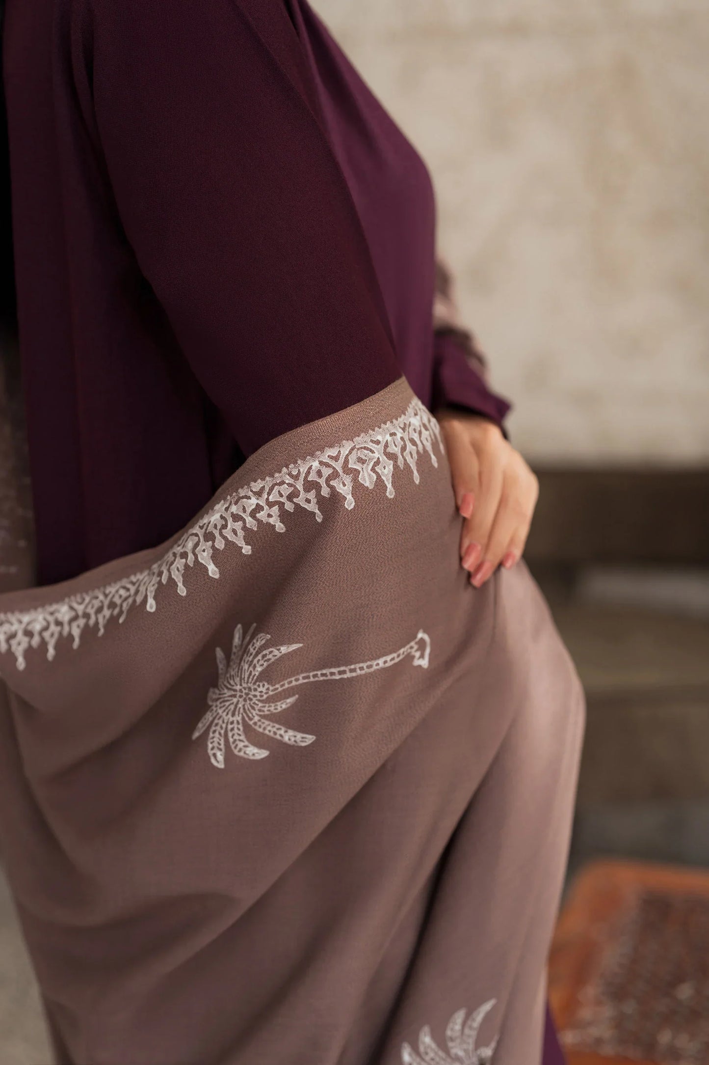 Plum Serenity Embroidered Kurta Set with Contrast Shawl